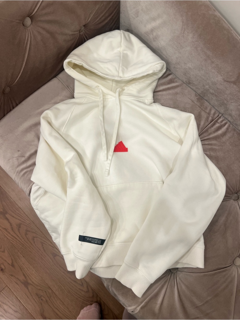 adidas off white Hoodie with Red Logo Accent